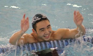 Nolan Choi after winning the 50 Free